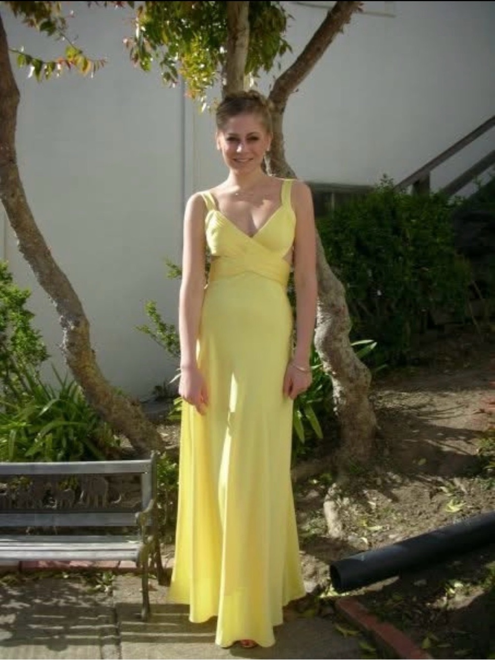 BCBG Yellow Satin Prom Gown